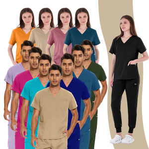 Women's Medical Scrub Sets V-Neck Short Sleeve Uniforms Cotton Polyester Woven Hospital Wear <b>Multiple</b> <b>Colors</b> Available - Product Image 4