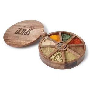 Engraved Food Grade Brass Masala Spice Box Tableware with Stackable Modern Design Container Rack Spoon Herb Tools - Product Image 5