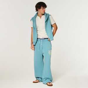 Custom Logo Printed 100% Cotton Lightweight Mid Waist Light Wash Quick Dry Breathable Straight <b>Oversized</b> Casual Sporty <b>Jogger</b> - Product Image 1