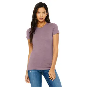 Nastratura a spalla lunghezza del corpo più lunga 100% Airlume pettinato e cotone filato ad anello 32 singolo 4.2 oz Heather Purple Womens Slim Fit T-Sh