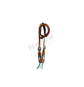 Vente chaude de haute qualité en cuir occidental une oreille Headstall équestre Tack Set fait à la main usiné tête de cheval collier en cuir usiné - Product Image 1