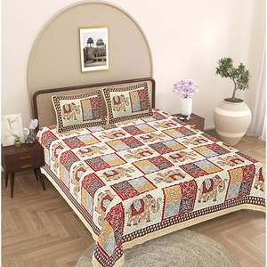 Red 240 TC 100% Cotton <b>King</b> <b>Size</b> Bedsheet with 2 Pillow Covers Ethnic Motifs Comforter Set of 3 Pcs-ADB1477 - Product Image 1