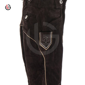 Pantalones Cortos Bávaros de Cuero Genuino 100% de Vaca GLOBAL LEATHER para Hombre, Transpirables, Casuales, con Patrón Liso y Cierre de Botón - Product Image 3