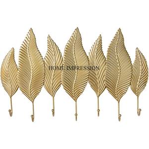 Crochets et porte-manteaux muraux en métal robuste, design feuille, couleur vert et or, aspect attrayant, pour suspendre les vêtements et les clés - Product Image 6