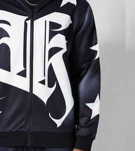 ชุดวอร์มผู้ชายไซส์ใหญ่ พิมพ์ลายตัวอักษรและดาวตามสั่ง พร้อมเสื้อฮู้ดแบบมีซิปและกางเกงขายาว - Product Image 3