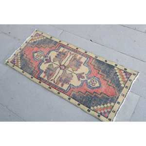 1.6x3.5 ft Turkish <b>Wool</b> Small Rug Vintage <b>Red</b> Patchwork Latex Backing Rug - Product Image 2
