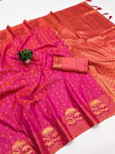 Auto-tissage conception couleur vive riche Pallu travail tissu de soie doux bordure Unique et gland attacher belle indien Saree Foer vente - Product Image 4