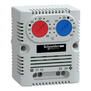 Termostato Doppio SCHNEIDER ELECTRIC NSYCCOTHD ClimaSys CC 250V, Interruttori a Controllo di Temperatura (TDS), Intervallo 0-60°C, 1NO/NC - Product Image 1