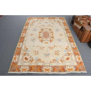 Alfombra Vintage, Alfombra Turca Grande de 5.3x9.4 pies, Alfombra Marroquí de Lana Naranja y Azul - Product Image 1