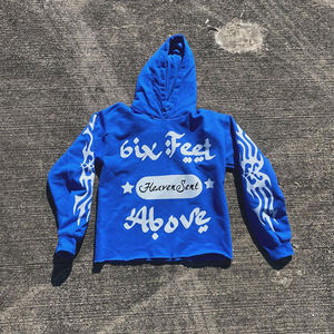 Venta al por mayor 100% algodón Terry hombres sudaderas con capucha de gran tamaño cremallera desgastada sólido bordado corte coser Puff impreso para Hip Hop - Product Image 3