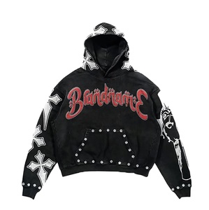 Ensemble sweat à capuche et pantalon de survêtement personnalisé évasé à fermeture éclair pour hommes hiver fabricant patch de détresse - Product Image 3