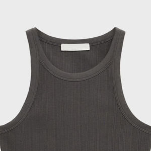 Camiseta de tirantes con cuello Halter de fibra de bambú y algodón personalizable para mujer, de punto transpirable, ecológica, informal, de color carbón, de talla grande - Product Image 2