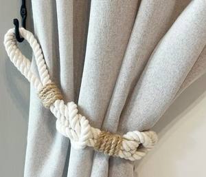 Attache de rideau en corde nautique, coton blanc et jute, porte-nœud - Product Image 1