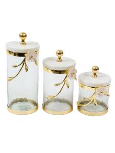 Recipiente de vidrio de Metal decorativo con diseño de hoja más vendido, cubierta elegante, almacenamiento para despensa de cocina, artículos esenciales al por mayor - Product Image 2