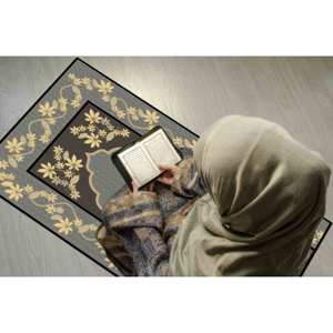 Tapis de prière gris à motifs floraux : tapis de culte islamique, tapis imprimé, tapis à poils doux - Product Image 5