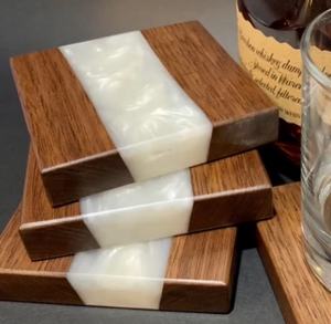 Posavasos de resina y madera negra 10X10 cm pulido con espejo de 4 pulgadas para bebidas, suministros para Hotel y restaurante, Decoración de mesa única - Product Image 2