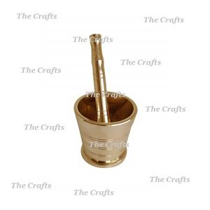 Mortier et pilon polis or brillant sertis de laiton exclusif de qualité Imam Dasta à des prix abordables - Product Image 2