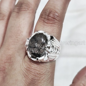 New Exclusive <b>Mans</b> <b>Ring</b> Natural <b>Black</b> Rutile Gemstone Birthstone <b>Ring</b> All Sizes Arabic Fine Jewelry 925 Sterling Silver <b>Ring</b> - Product Image 1