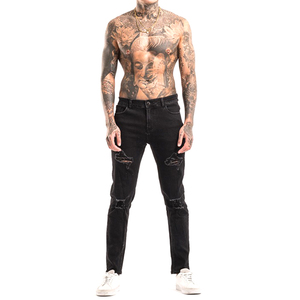 Pantalones vaqueros transpirables de cintura alta para hombre con logotipo personalizado, último diseño de 2024, estampado técnico lavado con bolsillos personalizados - Product Image 1