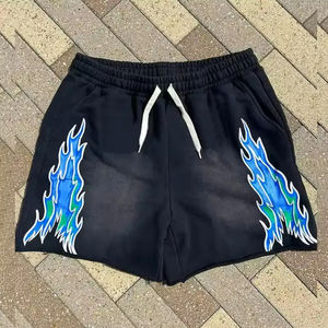 Fabricantes personalizados ropa de calle pantalones cortos de algodón desgastado borde de corte crudo serigrafía lavado ácido pantalones cortos de los hombres para los hombres - Product Image 3