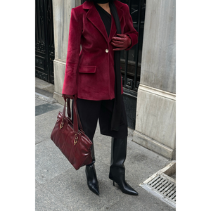 เสื้อแจ็คเก็ตเบลเซอร์กระดุมเดี่ยวสำหรับผู้หญิง FOX FABRIC สีเบอร์กันดี - Product Image 4