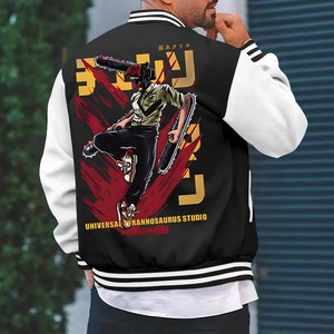 Veste décontractée de couleur unie avec poche zippée col montant veste surdimensionnée style moto top College Baseball veste pour hommes - Product Image 2