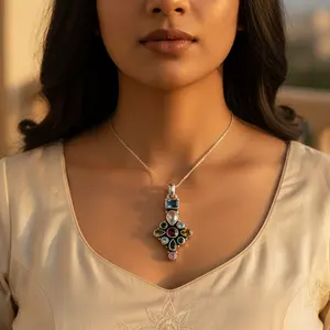 Pendentif en argent sterling 925 multi-pierres précieuses plaqué rhodium or rose diamant perle bijoux tendance pour cadeau de fiançailles pour femmes - Product Image 1