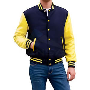 Veste de Baseball en Laine et Cuir pour Hommes Style Varsity Premium Ajustement Réglable Vêtement d'Extérieur Chaud pour l'Hiver Personnalisé Bleu Marine Jaune - Product Image 1