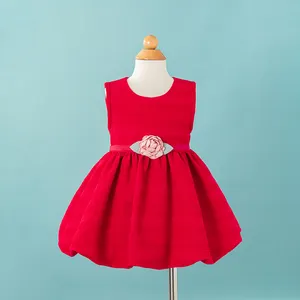 새로운 디자인 키즈 착용 빨간 꽃 드레스 볼 가운 2-12 년 소녀 O-넥 특별한 날 드레스 소녀를위한 공주 드레스