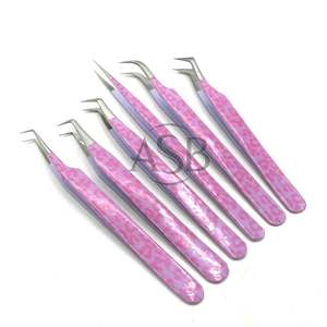 Pince à cils rose à imprimé léopard, 90 et 45 degrés, pince à isolation incurvée à 65 degrés, impression de logo personnalisée, service OEM - Product Image 3