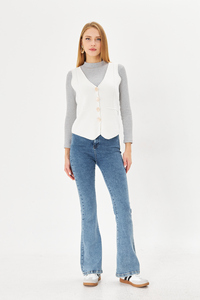 Gilet en tricot de laine et de coton décontracté pour femmes, haut à capuche boutonné élégant et confortable avec design à la mode - Product Image 4