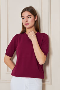 เสื้อถักแขนสั้นคอกลมสำหรับผู้หญิงเสื้อยืดระบายอากาศได้ดีมีสไตล์ใส่สบาย - Product Image 5