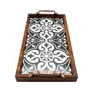 Plateau moderne en bois de noyer pouf avec poignées plateau de service pour la décoration de salon idée cadeau pour la maison - Product Image 4