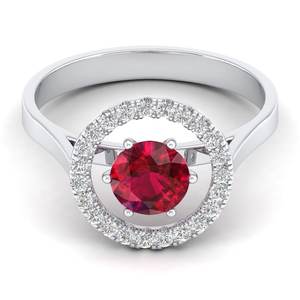 Anillos de Plata de Ley 925 de Lujo REYES con Gema de Rubí de Corte Brillante Redondo de 0.84 Quilates, Certificado GRA, Moissanita VVS para Mujer - Product Image 1