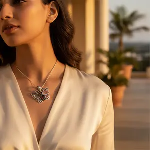 925 Sterling <b>Silver</b> Bohemian Floral Pendant with Garnet Custom Logo Stone Pendants <b>for</b> Women's <b>Jewelry</b> <b>Making</b> - Product Image 1