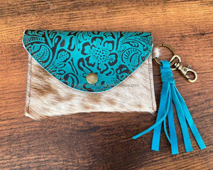 Nueva llegada única piel estampada en relieve de cuero Tarjeta de la caja de la moneda de la cartera rectángulo titular de la tarjeta de crédito caja de la moneda con borla llaveros - Product Image 2