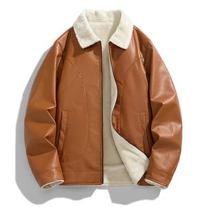 Chaqueta de cuero PU para hombre, versión coreana, gruesa, cálida, transpirable, con cuello levantado, versátil, informal, a prueba de viento - Product Image 2