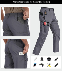 Pantalon cargo tactique multi-poches en coton léger, délavé foncé, décontracté, écologique et à séchage rapide pour hommes – Vente en gros - Product Image 2