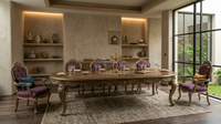 Ensemble de canapés classiques européens en velours violet sur mesure avec cadre doré sculpté et table basse pour projets de villas et d'hôtels