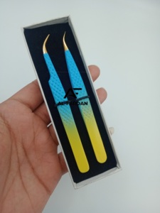 Venta al por mayor de alta calidad Ombre dos tonos de oro pinzas de volumen de pestañas logotipo personalizado cajas de tarjetas de acero inoxidable pinzas de pestañas puntiagudas - Product Image 2