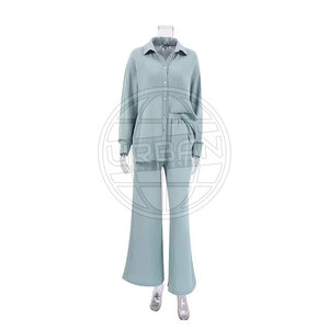 Traje de noche para mujer Conjunto de ropa de dormir de algodón Top de manga corta y pantalones para el hogar y dormir a la venta - Product Image 1