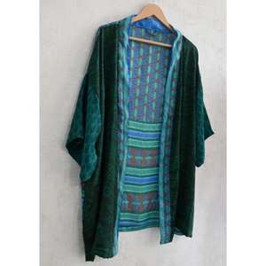 ชุดคลุมกิโมโนผ้าไหมผสมผสานลายพิมพ์อินเดีย ระบายอากาศได้ดี สำหรับผู้หญิงไซส์ใหญ่ ความยาวคลุมเข่า สไตล์โบฮีเมียน เหมาะสำหรับใส่ในบ้าน - Product Image 2