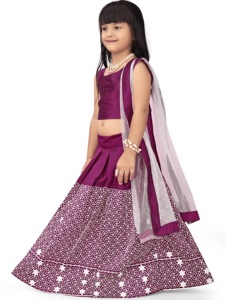 Shoryam Fashion Girls Wine Purple Floor-Length Lehenga Choli Set <b>Net</b> <b>Dupatta</b> Embroidery 2-5 Years Traditional Indian Party - Product Image 3