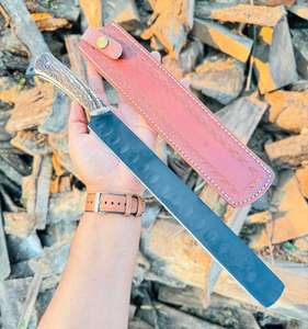 Couteau à brisket incurvé en gros, hachoir à viande en acier inoxydable, manche en bois, couteau de chef pour trancher et découper, manche en bois de cerf, revêtement noir - Product Image 5