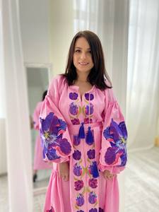 2024 hiver attrayant bohème ukrainien Mini robe pour femmes lin doux avec motif floral brodé vacances manches longues - Product Image 5