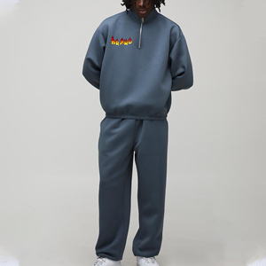 Ensemble survêtement homme en molleton 100% coton, sweat-shirt à fermeture éclair sur le côté et pantalon de survêtement, poids lourd, style hip hop, 2 pièces - Product Image 1