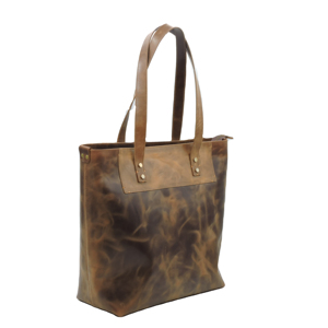 Hunter Leather Brown Shopper Tote Bolso de mano de cuero genuino para mujer para viajes Oficina Estilo casual con cierre de cremallera - Product Image 2