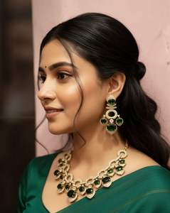 Best Quality Heavy Royal Bridal Necklace Earrings <b>Set</b> with Pearl Drops for Wedding and Reception Wear Use from Indian Supplier - Product Image 2