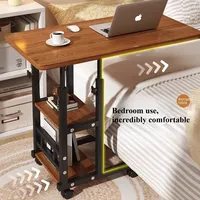 Table d'appoint roulante réglable en hauteur avec étagères de rangement et roulettes, bureau multifonctionnel pour ordinateur portable, idéal pour l'étude et l'écriture