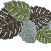 Chemin de table en lin perlé fait main, motif feuilles élégant, pour table à manger, décoration festive, accents de style pour la maison